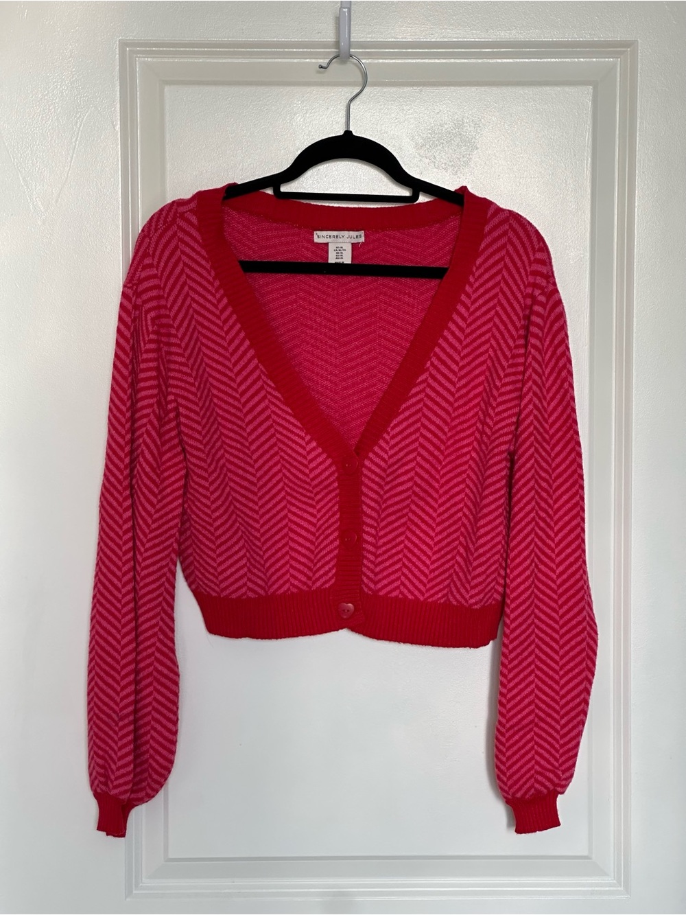 Sincerely Jules Pink Chevron Cropped V-Neck Cardigan